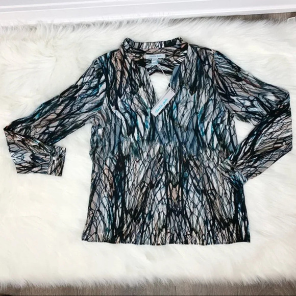 Charlie Jade Blouse Silk Pattern Open Back cut out long sleeve sheer Size XS - Picture 2 of 14